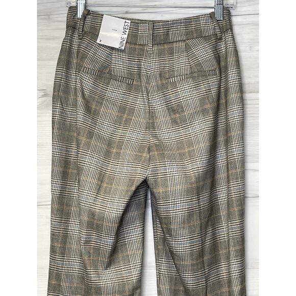 Nine West Pants Womens 2 Brown Plaid Straight High Rise Trousers Career Office - Picture 14 of 14
